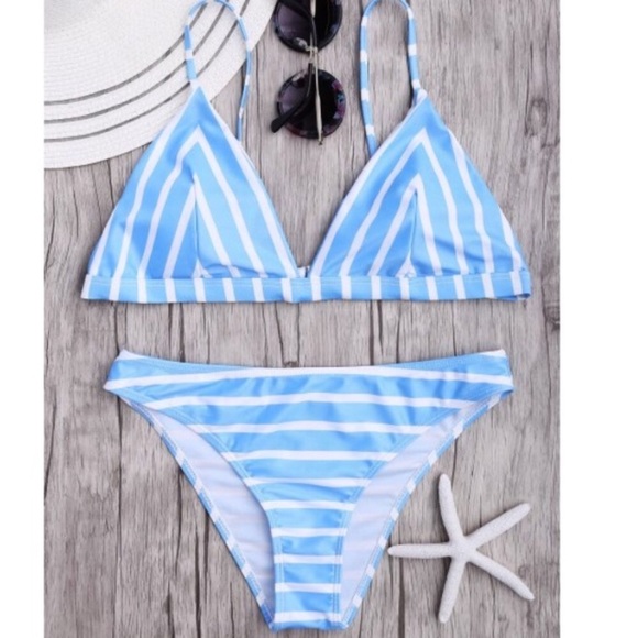Other - Blue & white Striped Print Bikini